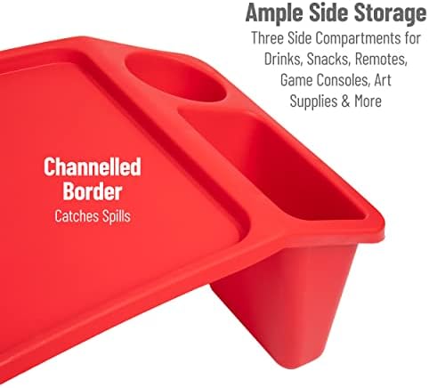 Mind Reader Kids Lap Desk, Portable Activity Tray with Side Storage, Stackable Plastic Desk for Drawing, Snacks, Study, Set of 2, Red