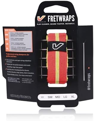 Gruv Gear Fret Wrap & Guitar Mute, Fretwrap for Acoustic, Electric & Bass | String Dampener Recording, Tapping & Practice Accessory (1 Pack, Small Red/Yellow, Fits 4 String Bass, 6 String Guitar)