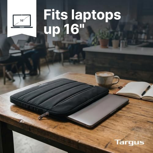 Targus 15–16 Inch Puffer Laptop Sleeve, Lightweight Protective Sleeve with Plush Interior, Front Accessory Pocket, Double Zippers, Slim & Stylish Design, Black TBS975GL