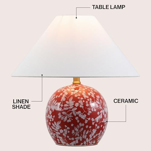 JONATHAN Y Felice Floral Ceramic Globe LED Table Lamp 17.25", Red/White