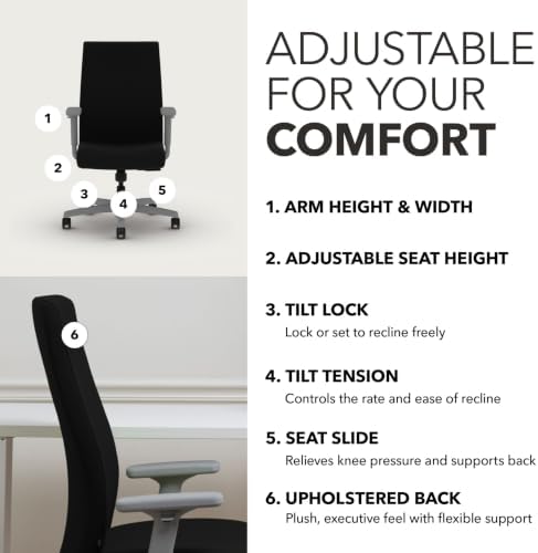 HON Ignition 2.0 Ergonomic Office Chair, Lumbar Support, Desk Chair, Black