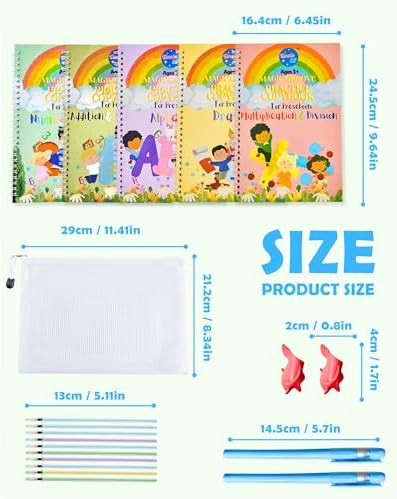 Large Magic Handwriting Practice Copybook, Grooved Handwriting Practice for Kids 3-8, Toddler Writing Practice, Math Calligraphy, Letter Tracing, for Preschool, The Beginner Kit