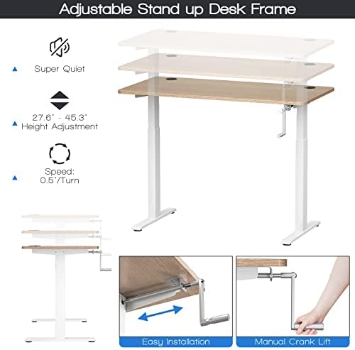 COSTWAY Crank Standing Desk Frame, Manual Hand Crank Workstation Base, Ergonomic Sit to Stand Base w/Foldable Crank Handle, Hook, Cable Management Rack (White)