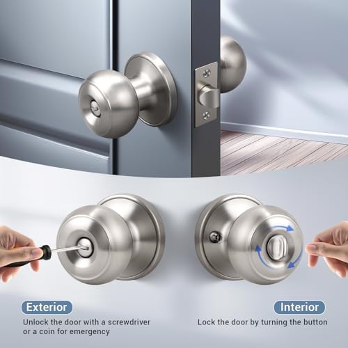 KNOBWELL 10 Pack Privacy Door Knob with Lock in Brushed Nickel Finish for Bedroom and Bathroom, Indoor Security Door Handle with Privacy Lock, Satin Nickel Interior Door Knobs