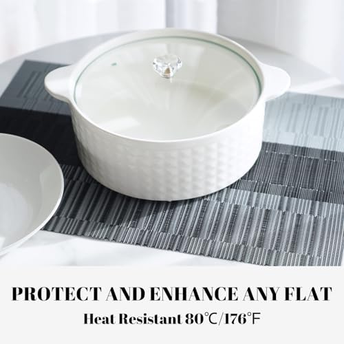 Placemats Set of 12 Vinyl/Plastic Woven Place Mats for Kitchen Table Indoor/Outdoor Washable Placemat Wipeable Dining Table Mats (Ombre Silver Grey Black,12)