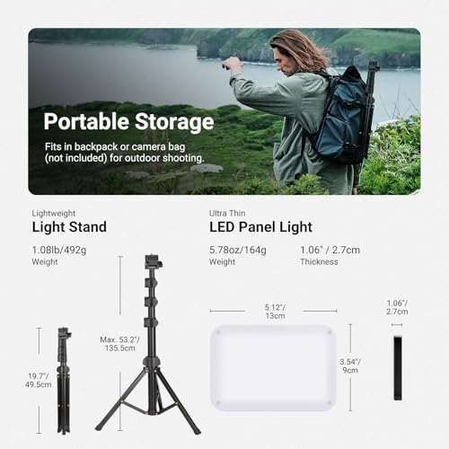 NEEWER Basics 2 Pack LED Video Light Panel Lighting Kit, 6.2" Dimmable Portable Studio Light with 53" Tripod Stand, 3200K-5600K/CRI95+ 810lux for Photography Video Recording Streaming Podcast, BP132