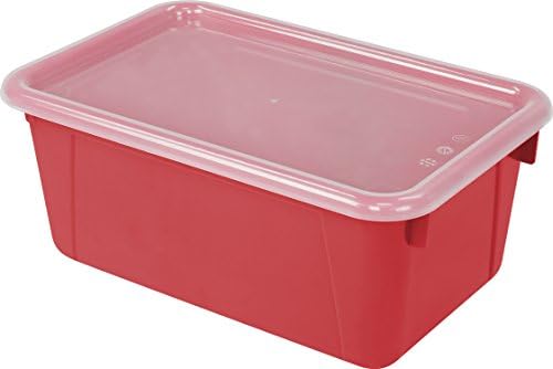 Storex Small Cubby Bins – Plastic Storage Containers for Classroom with Non-Snap Lid, 12.2 x 7.8 x 5.1 inches, Red, 5-Pack (62407A05C)