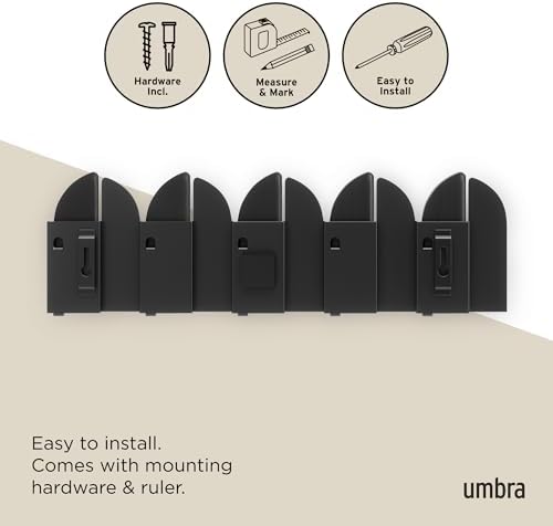 Umbra Saloon Wall Hook, Wall Mounted Coat Rack, 5 Hook, Black