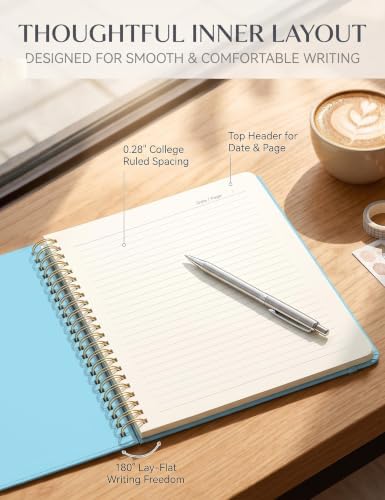 5 Pack Hardcover Spiral Notebooks, 8.3" x 6.3" Lined Journal Set, 100 GSM Bleed-Resistant Paper, 200 Pages Twin-Wire Bound Notebook with Elastic Band & Category Stickers for Office, School