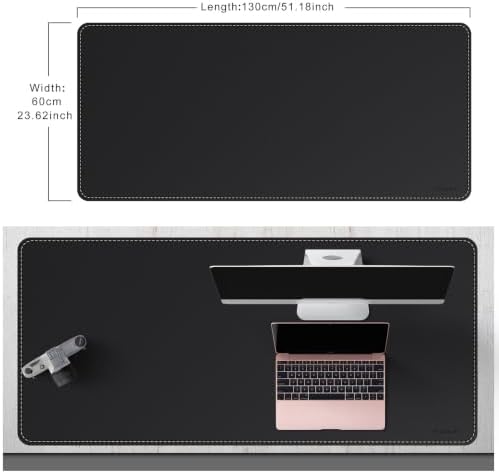 Mydours 52" x 24" XXL Large Desk Mat, PU Leather Full Desk Mouse Pad, Black
