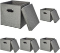 Amazon Basics Foldable Burlap Cloth Cube Storage Bins with Lid, Collapsible Organizing Containers, Stackable and Sturdy, Gray, (Pack of 10)