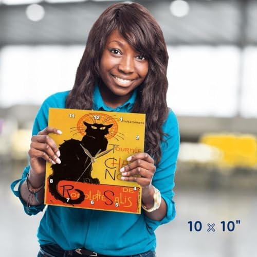 3dRose DPP_46907_1 Le Chat Noir Advertising, Art Nouveau, Black Cat, Cat, Cats, Chat Noir, Le Chat Wall Clock, 10 by 10-Inch