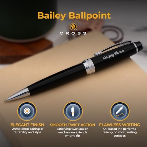Cross Bailey Personalized Ballpoint Pen in Black Lacquer with Chrome Trim