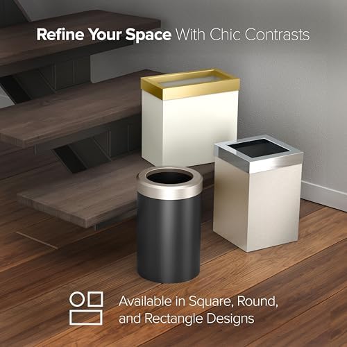 Gatco Small Bathroom Trash Can with Lid, Round 3 Gallon Stainless Steel Wastebasket, Under Sink, Matte Black and Satin Nickel, for Bathroom, Bedroom, Office (1912SN)