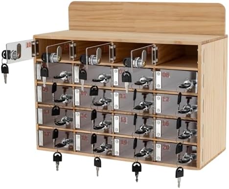 Cell Phone Locker Box,20 Slots Cell Phone Storage Locker, Clear Acrylic Storage Cabinet with Lock for School Factory Office