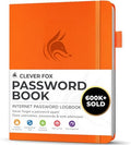 Clever Fox Password Book with Alphabetical Tabs, 4"x5.5" Keeper Orange