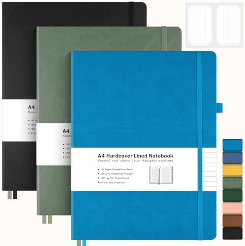 College Ruled Notebook, Large A4 Hardcover Leather Journal for Women Men