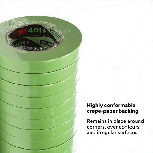 3M High Performance Green Masking Tape 401+, 18 mm x 55 m, 48 Rolls/Case