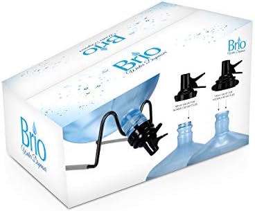 Brio Metal Plated 3-5 Gallon Water Jug Stand and 2 Dispenser Valves, Rust-Resistant Non Slip Water Stand with BPA Free Fast Flow Water Spout Fits Both 48mm and 55mm Bottles 2 CAPS Included (Black)
