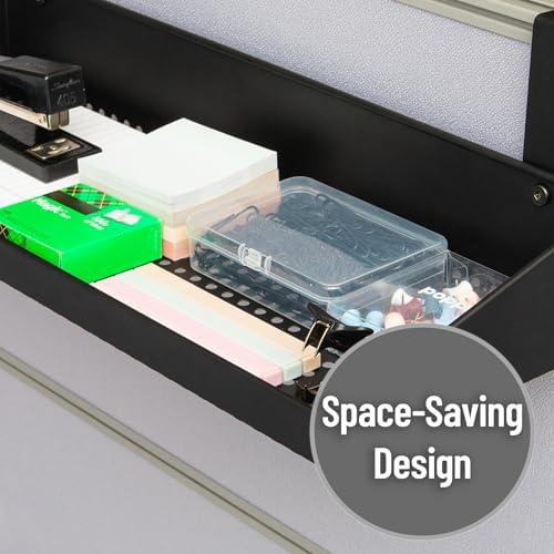 Mind Reader Hanging Cubicle Shelf, Metal Storage Organizer for Cubicle Walls up to 2 Inches Thick, 20.25" x 7", Black