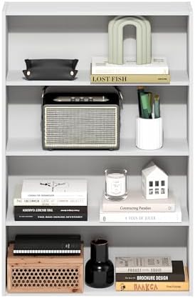 Furinno Basic Book Shelf, 4-Tier Bookcase with Open Shelf, Bookshelf, Cube Storage Organizer, 6 x 24 x 35, for Living Room, Bedroom, Home Office, White