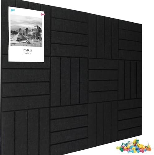 Large Cork Board Alternative 48" X 36" Bulletin Board - 12 Pack Removable Felt Wall Tiles, Cork Wall Tiles Bulletin Board Home Office Essentials - Black