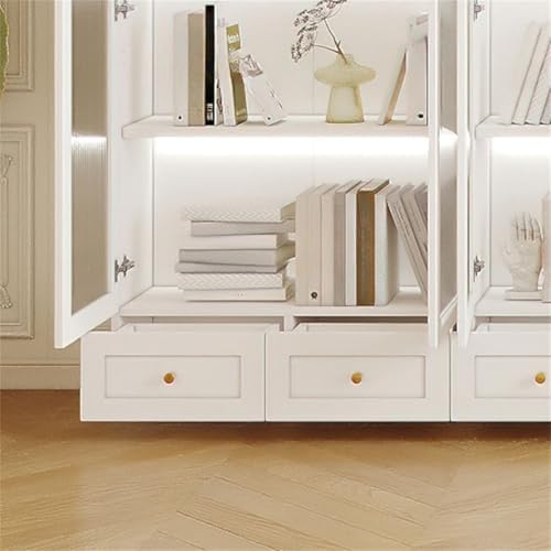 5-Layer Wood Barrister Bookcase with Multiple Drawers & Shelves Bookcase Bookshelf Integrated Home Living Room Study Cabinet Modern Display Cabinet Shelf White 94" L x 13" W x 91" H