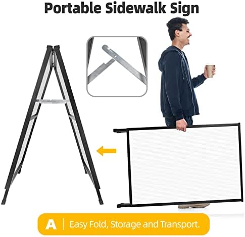 2 Pack Heavy Duty A-Frame Sidewalk Sign 24 x 36 Inch, Portable Double-Sided Sandwich Board Slide-in Folding Metal Signboard with 4 Plastic Poster Boards