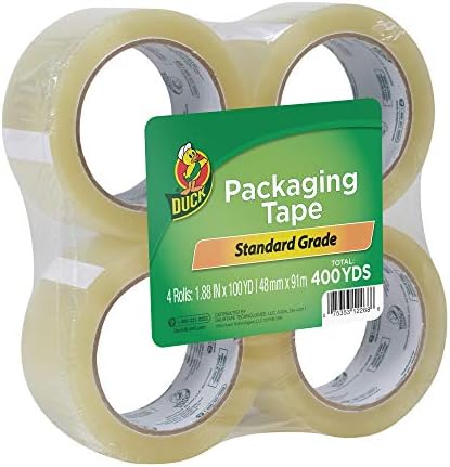 Duck Brand Standard Packaging Tape Refills - 4 Extra Long Rolls of Clear Packing Tape - Shipping, Mailing and Moving Supplies - 3" Core - 1.88 Inch x 100 Yards, Clear (240593)