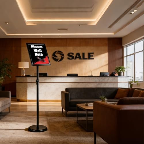 2Pack Sign Holder Stand-8.5x11 inch，Adjustable Sign Stands For Display，Heavy Duty Floor Standing Sign Holder Stand Aluminum for Retail Store，Museum，Volunteer Cctivities（Black）