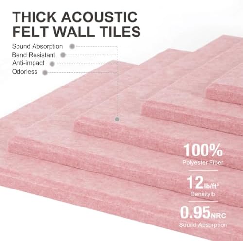 0.47" Thick Felt Pin Board 36"x24" Large Cork Board Alternative 6 Pack 11.81"x11.81"Felt Bulletin Board Wall Tiles Notice Board with 30 Pushpins for Home Office School(Coral Pink&White)