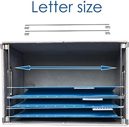 PRANDOM File Organizer Box - Set of 1 Collapsible Decorative Linen Filing Storage Hanging File Folders with Lids Office Cabinet Letter Size Light Grey (14x9.3x10.8 inch)