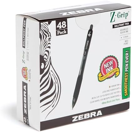 Zebra Pen Z-Grip Retractable Ballpoint Pen, Black Ink, 1.0mm, 48 Bulk-Pack