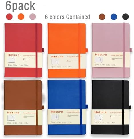Heture Hardcover Notebooks, 6 Packs A5 Lined Journals Notebook for Writing 160 Pages, 8.2 x 5.5 inch, 6 Colors Classic Ruled Notebooks for College/Work/Travel (Assorted Color, 6 Pack)
