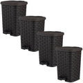 Superio Mini Trash Can with Foot Pedal Small Outdoor Garbage Can with Lid, 1.5 Gallon Plastic Waste Basket for Bathroom, Bedroom, Kitchen, Office, Patio (Wicker Brown 6 QT.), 4 Pack