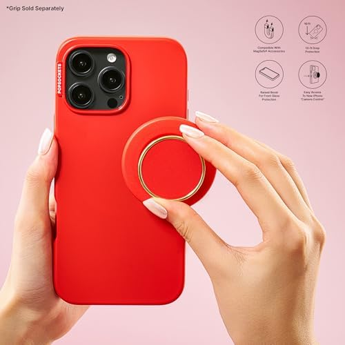 PopSockets iPhone 16 Pro Max Phone Case with MagSafe, Wireless Charging Compatible, Red - Rosso