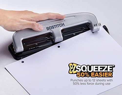 Bostitch Office inPRESS 12 Reduced Effort Three-Hole Punch, Silver/Black (2101) (Pack of 4)