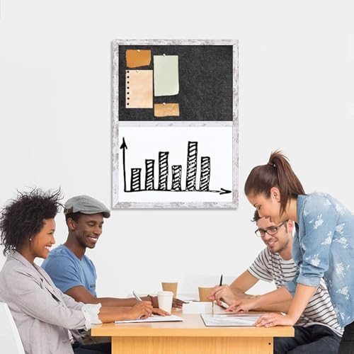 Whiteboard Bulletin Board Dark Gary Felt Board Combo for Office School Kitchen Bedroom, White Wood Frame,17.7"*23.6",Whiteboard+BK-4560WH