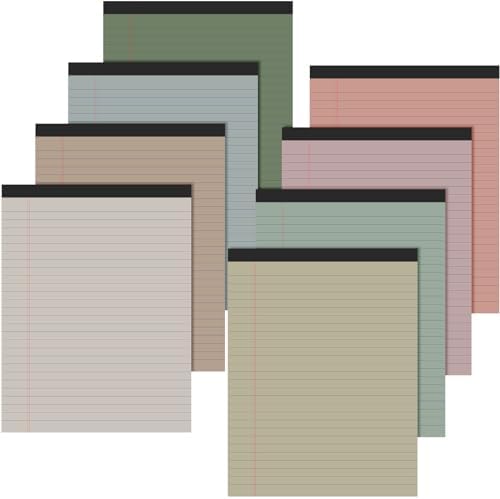 8.5'' x 11'' Colored Legal Pad Writing Wide Ruled, Vivid Colors, 8 Pcs
