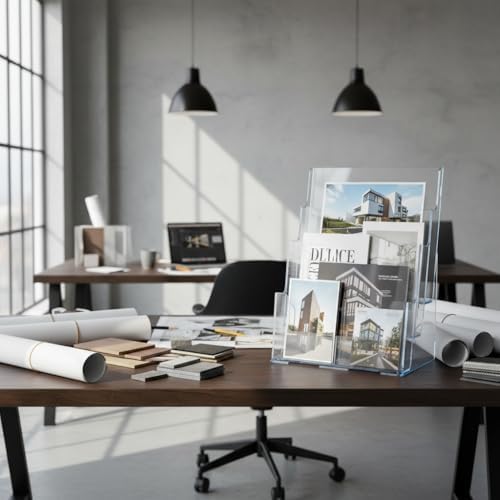 Azar Displays 252378-2PK Brochure Holder 8.5"x11", Acrylic Desk Organizer, Three Tier Document, Magazine & Sign Holder, Wall Mount Desk Accessories (2-Pack)