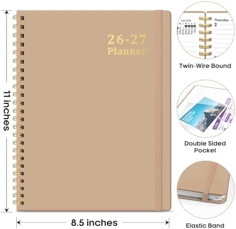 Taja Planner 2026-2027, 8.5" x 11" Calendar Planner, Jul 2026-Jun 2027 | Letter Hardcover Weekly & Monthly Academic Year Planner, Large Planning Agenda With Tabs, School & Office Supplies, Oat Brown