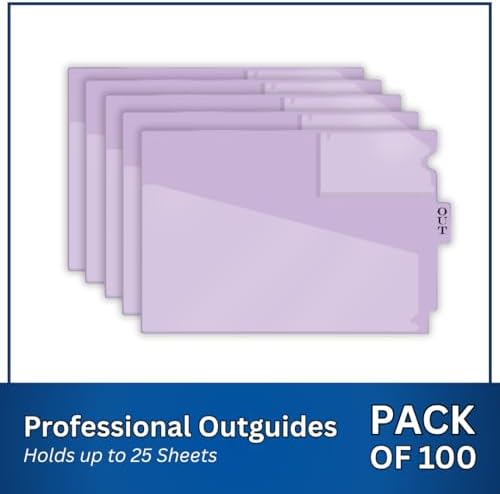 Doctor Stuff - Center Tab Vinyl Out Guides, Diagonal Cut Front Pocket, Top Charge Out Slip Pocket, Plastic File Folder, Letter Size 9" x 13-1/4", Lavender, 100/Box