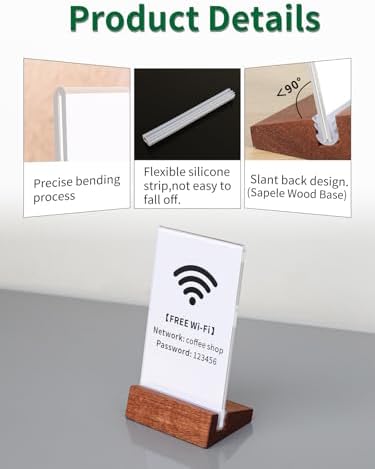 6 Pack Small Acrylic Sign Holder with Wood Base 2.36x3.94 Inch
