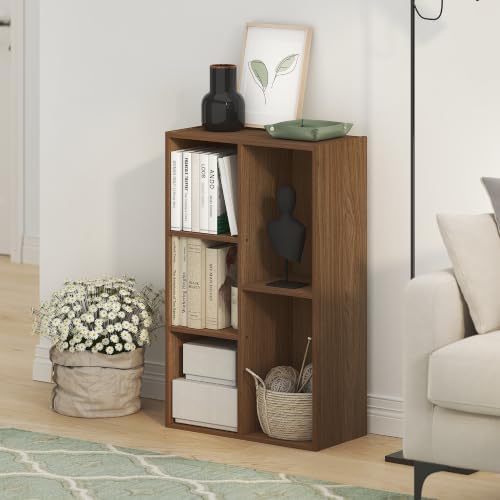Furinno Luder 5-Cube Book Shelf, Bookshelf, Bookcase, Warm Walnut