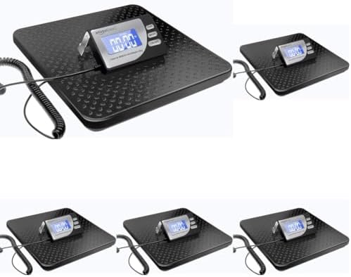 Amazon Basics Digital Shipping Postal Scale with Tare Function, Heavy Duty Weighing Platform 1 Ounce Readability, Portable, Black, 660 lb Capacity (Pack of 5)