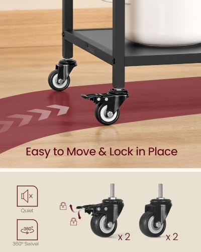 VASAGLE Kitchen Island Cart with Storage, Drawer, Adjustable Shelf, 2 Hooks | Portable Kitchen island On Wheels, Small Cart, 23.6" Width, Rustic Brown and Ink Black, BARNET Collection UKKI007KD01