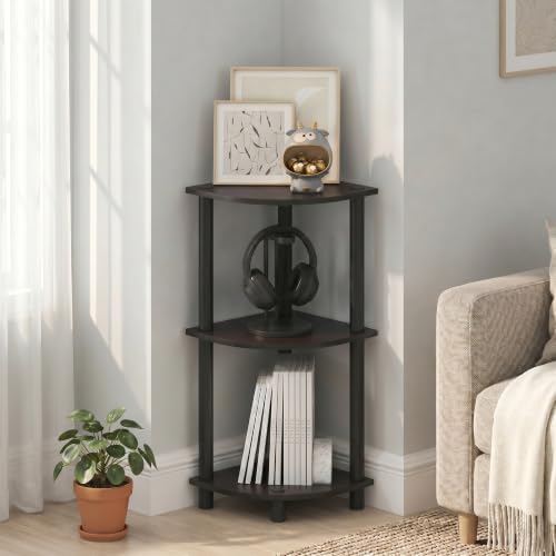Furinno Turn-N-Tube Toolless Assembly 3-Tier Storage Shelves, Dark Walnut