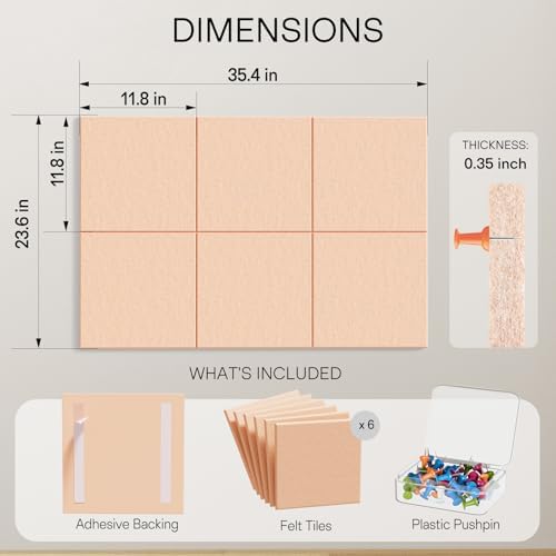MaxGear Felt Bulletin Board 36" x 24", Peach Beige Felt Wall Tiles Push Pin