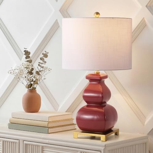 JONATHAN Y Vienna 25.5" Classic Red Ceramic Gourd Table Lamp, Brass Base