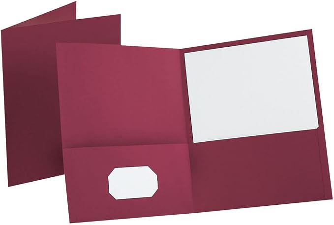 Oxford Two Pocket Folders, Textured Paper, Burgundy, For School, Home, and Office, Letter Size, 25 Per Box (57557)